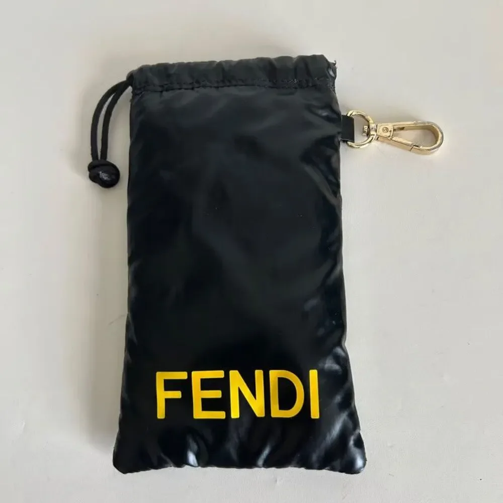 Fendi Roma Sunglasses Pouch Case Dust Bag Black Yellow Logo Clip Cleaning Cloth